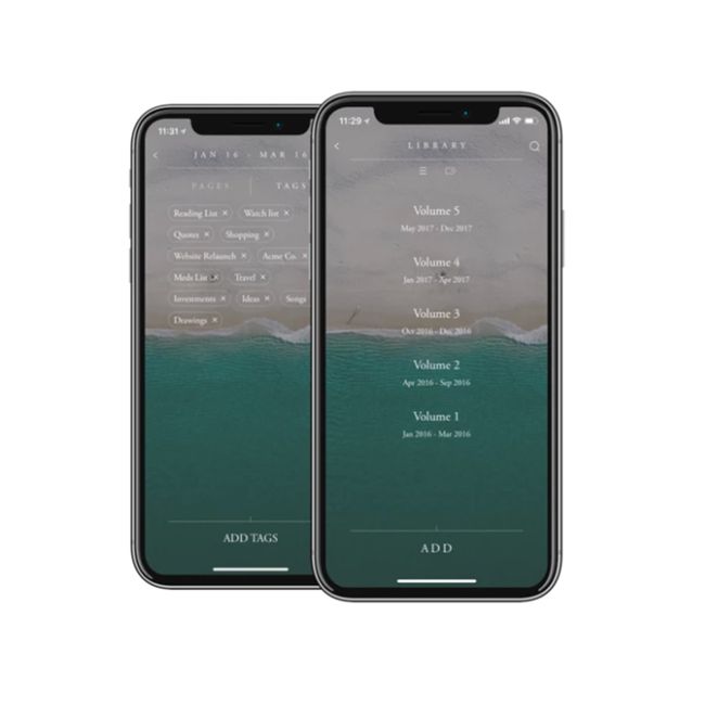 phones displaying Bullet Journal companion app