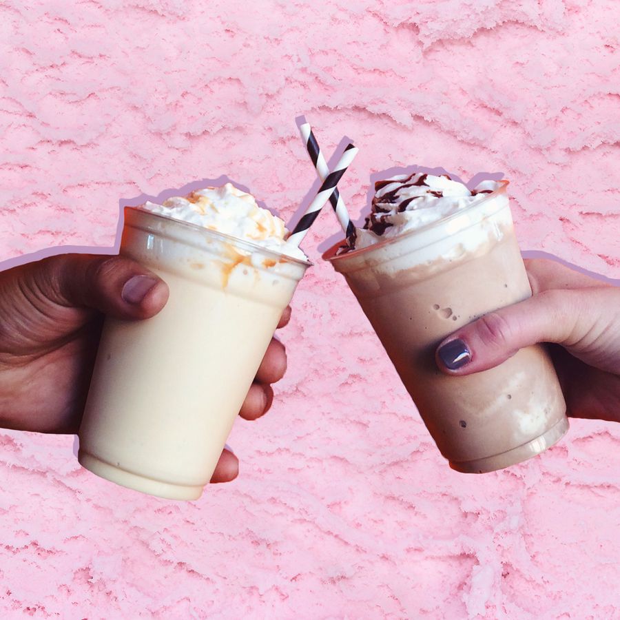 two hands holding milkshakes made from keto shake recipes