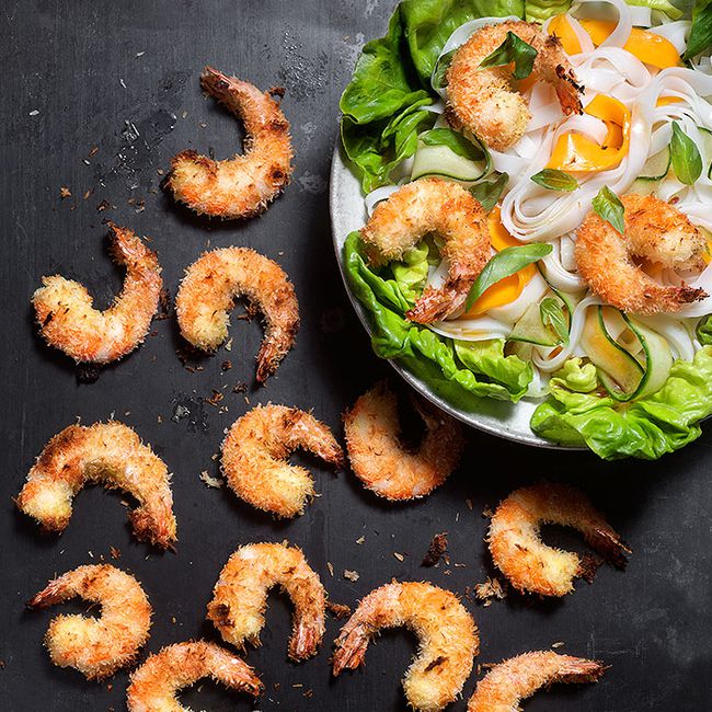 Broiled Coconut Shrimp with Cold Sesame Rice Noodle Salad