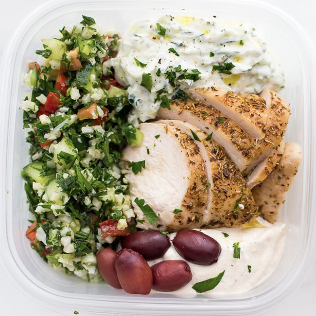 Chicken, Tzatziki, and Tabbouleh Greek Meal Prep Bowl mediterranean chicken recipe